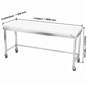 Table de travail en inox 2000x500 mm avec plaque de découpe blanche et renfort sur roulettes PREMIUM - GOLDINOX