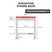 Table de travail en inox 600x600 mm avec plaque de découpe rouge et renfort sur roulettes PREMIUM - GOLDINOX