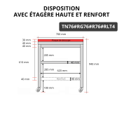Table de travail en inox 700x600 mm avec plaque de découpe rouge et renfort sur roulettes PREMIUM - GOLDINOX