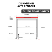 Table de travail en inox 1200x600 mm avec plaque de découpe rouge et renfort sur roulettes PREMIUM - GOLDINOX