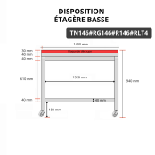Table de travail en inox 1400x600 mm avec plaque de découpe rouge et renfort sur roulettes PREMIUM - GOLDINOX