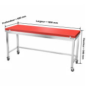 Table de travail en inox 1800x600 mm avec plaque de découpe rouge et renfort sur roulettes PREMIUM - GOLDINOX