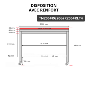 Table de travail en inox 2000x600 mm avec plaque de découpe rouge et renfort sur roulettes PREMIUM - GOLDINOX