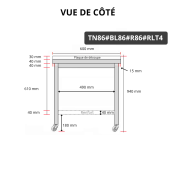 Table de travail en inox 800x600 mm avec plaque de découpe blanche et renfort sur roulettes PREMIUM - GOLDINOX
