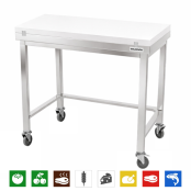 Table de travail en inox 1000x600 mm avec plaque de découpe blanche et renfort sur roulettes PREMIUM - GOLDINOX