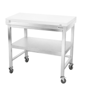 Table de travail en inox 1200x600 mm avec plaque de découpe blanche et renfort sur roulettes PREMIUM - GOLDINOX