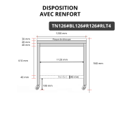 Table de travail en inox 1200x600 mm avec plaque de découpe blanche et renfort sur roulettes PREMIUM - GOLDINOX