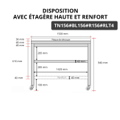 Table de travail en inox 1500x600 mm avec plaque de découpe blanche et renfort sur roulettes PREMIUM - GOLDINOX