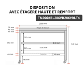 Table de travail en inox 2000x600 mm avec plaque de découpe blanche et renfort sur roulettes PREMIUM - GOLDINOX