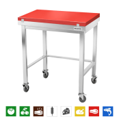 Table de travail en inox 700x700 mm avec plaque de découpe rouge et renfort sur roulettes PREMIUM - GOLDINOX