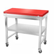Table de travail en inox 1000x700 mm avec plaque de découpe rouge et renfort sur roulettes PREMIUM - GOLDINOX
