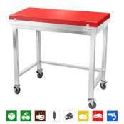Table de travail en inox 1200x700 mm avec plaque de découpe rouge et renfort sur roulettes PREMIUM - GOLDINOX