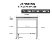 Table de travail en inox 1200x700 mm avec plaque de découpe rouge et renfort sur roulettes PREMIUM - GOLDINOX