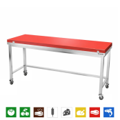 Table de travail en inox 1800x700 mm avec plaque de découpe rouge et renfort sur roulettes PREMIUM - GOLDINOX