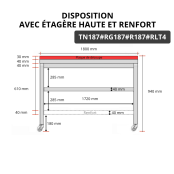 Table de travail en inox 1800x700 mm avec plaque de découpe rouge et renfort sur roulettes PREMIUM - GOLDINOX
