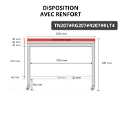 Table de travail en inox 2000x700 mm avec plaque de découpe rouge et renfort sur roulettes PREMIUM - GOLDINOX
