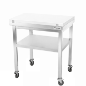 Table de travail en inox 600x700 mm avec plaque de découpe blanche et renfort sur roulettes PREMIUM - GOLDINOX