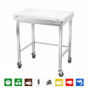 Table de travail en inox 700x700 mm avec plaque de découpe blanche et renfort sur roulettes PREMIUM - GOLDINOX