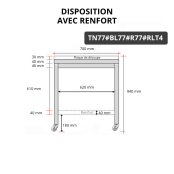 Table de travail en inox 700x700 mm avec plaque de découpe blanche et renfort sur roulettes PREMIUM - GOLDINOX