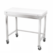 Table de travail en inox 1000x700 mm avec plaque de découpe blanche et renfort sur roulettes PREMIUM - GOLDINOX