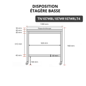 Table de travail en inox 1000x700 mm avec plaque de découpe blanche et renfort sur roulettes PREMIUM - GOLDINOX