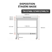 Table de travail en inox 1200x700 mm avec plaque de découpe blanche et renfort sur roulettes PREMIUM - GOLDINOX