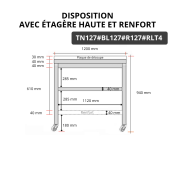 Table de travail en inox 1200x700 mm avec plaque de découpe blanche et renfort sur roulettes PREMIUM - GOLDINOX