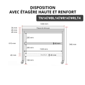 Table de travail en inox 1400x700 mm avec plaque de découpe blanche et renfort sur roulettes PREMIUM - GOLDINOX