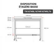 Table de travail en inox 1600x700 mm avec plaque de découpe blanche et renfort sur roulettes PREMIUM - GOLDINOX