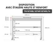 Table de travail en inox 1800x700 mm avec plaque de découpe blanche et renfort sur roulettes PREMIUM - GOLDINOX