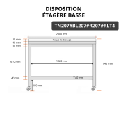 Table de travail en inox 2000x700 mm avec plaque de découpe blanche et renfort sur roulettes PREMIUM - GOLDINOX