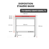 Table de travail en inox 1000x800 mm avec plaque de découpe rouge et renfort sur roulettes PREMIUM - GOLDINOX