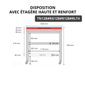 Table de travail en inox 1200x800 mm avec plaque de découpe rouge et renfort sur roulettes PREMIUM - GOLDINOX