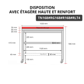 Table de travail en inox 1600x800 mm avec plaque de découpe rouge et renfort sur roulettes PREMIUM - GOLDINOX