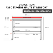 Table de travail en inox 1800x800 mm avec plaque de découpe rouge et renfort sur roulettes PREMIUM - GOLDINOX
