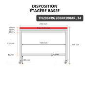 Table de travail en inox 2000x800 mm avec plaque de découpe rouge et renfort sur roulettes PREMIUM - GOLDINOX