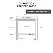 Table de travail en inox 800x800 mm avec plaque de découpe blanche et renfort sur roulettes PREMIUM - GOLDINOX