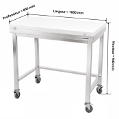 Table de travail en inox 1000x800 mm avec plaque de découpe blanche et renfort sur roulettes PREMIUM - GOLDINOX