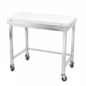 Table de travail en inox 1000x800 mm avec plaque de découpe blanche et renfort sur roulettes PREMIUM - GOLDINOX