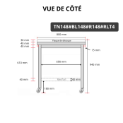 Table de travail en inox 1400x800 mm avec plaque de découpe blanche et renfort sur roulettes PREMIUM - GOLDINOX