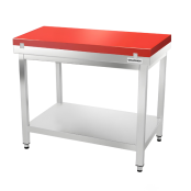 Table de travail en inox 1200x500 mm avec plaque de découpe rouge et 2 étagères PREMIUM - GOLDINOX