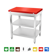 Table de travail en inox 700x600 mm avec plaque de découpe rouge et 2 étagères PREMIUM - GOLDINOX