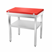 Table de travail en inox 700x600 mm avec plaque de découpe rouge et 2 étagères PREMIUM - GOLDINOX