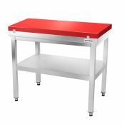 Table de travail en inox 1200x600 mm avec plaque de découpe rouge et 2 étagères PREMIUM - GOLDINOX