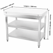 Table de travail en inox 1000x600 mm avec plaque de découpe blanche et 2 étagères PREMIUM - GOLDINOX