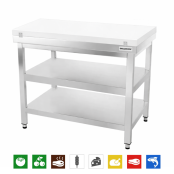Table de travail en inox 1000x600 mm avec plaque de découpe blanche et 2 étagères PREMIUM - GOLDINOX