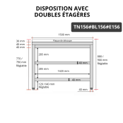 Table de travail en inox 1500x600 mm avec plaque de découpe blanche et 2 étagères PREMIUM - GOLDINOX