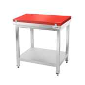 Table de travail en inox 800x700 mm avec plaque de découpe rouge et 2 étagères PREMIUM - GOLDINOX