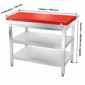 Table de travail en inox 1000x700 mm avec plaque de découpe rouge et 2 étagères PREMIUM - GOLDINOX
