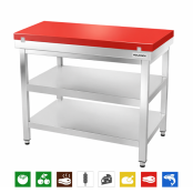 Table de travail en inox 1000x700 mm avec plaque de découpe rouge et 2 étagères PREMIUM - GOLDINOX